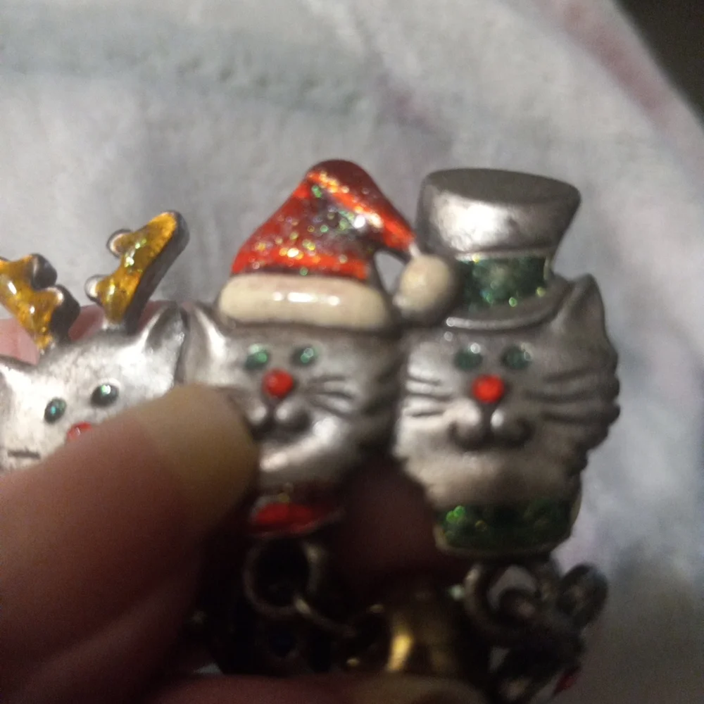 Festive Cat Charm Trio - Silver, Green, Red